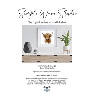 Highland Cow Watercolor‎ Counted Cross Stitch Pattern Chart